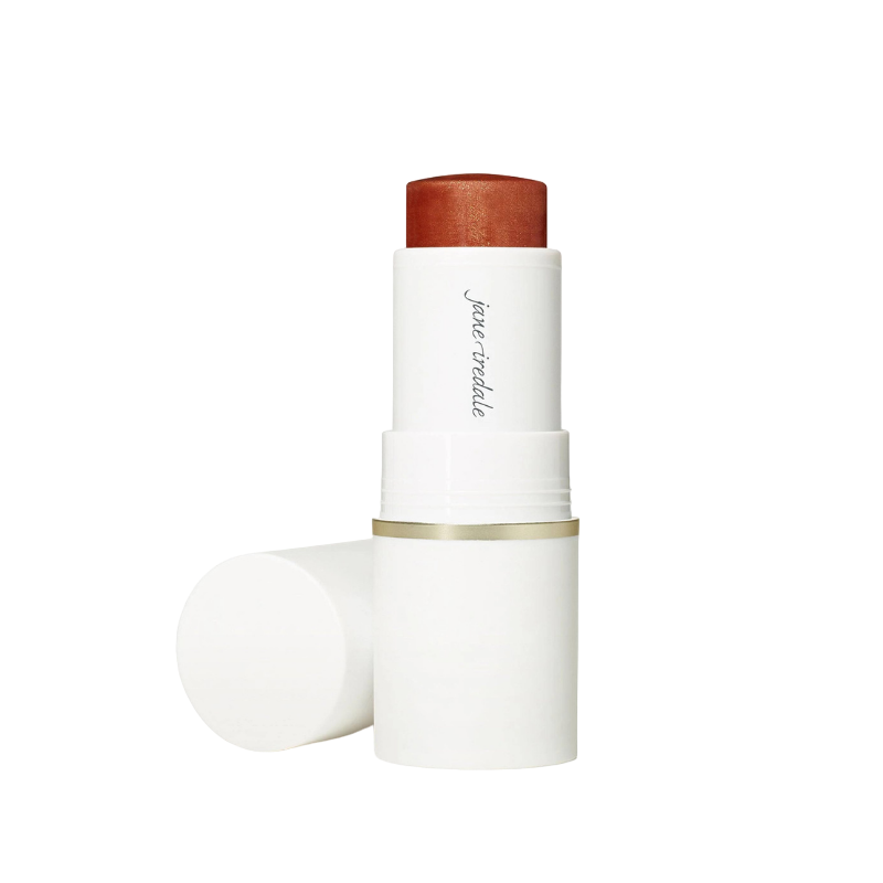 Ein geöffneter Glow Time Blush Stick von Jane Iredale in der Farbe Glorious, auf weißem Hintergrund.