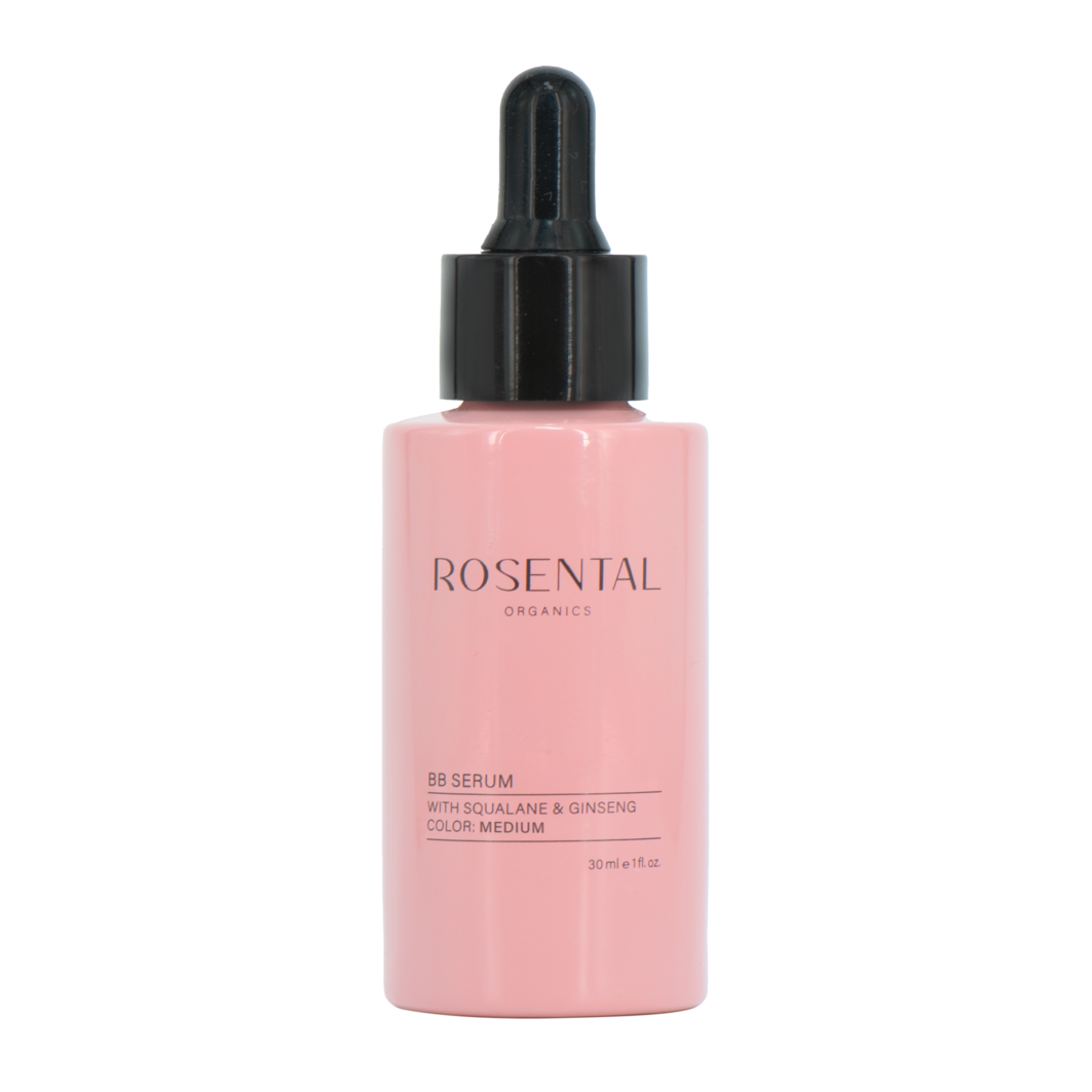 Rosa Flasche Rosental Organics BB Serum mit Pipette, 30 ml, mit Squalan und Ginseng, Farbton Medium.