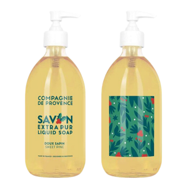 Zwei Flaschen flüssige Seife 'Savon Extra Pur' von Compagnie de Provence, Duft: Doux Sapin.