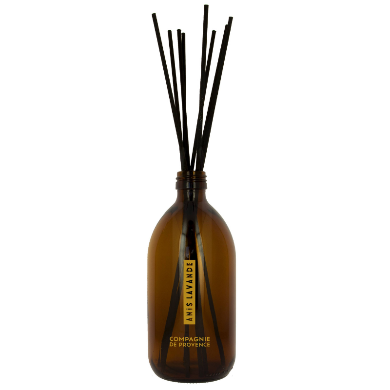 Brauner Duftdiffusor mit schwarzen Stäbchen, Anis Lavendel, 200 ml, Compagnie de Provence.