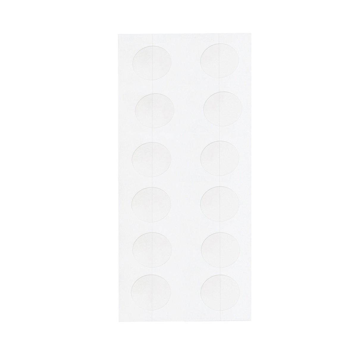 13452_0 Weiße, runde Aufkleber auf einem rechteckigen Blatt, 12 Stück in zwei Spalten.