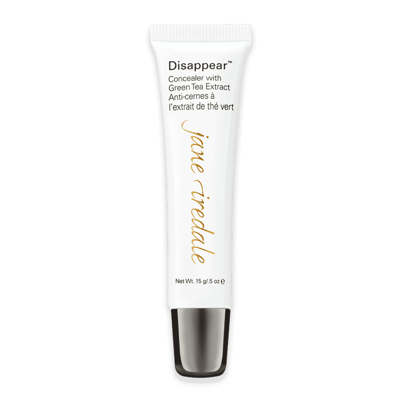 Jane Iredale Disappear Concealer mit grünem Tee-Extrakt, 15g, weißer Tube mit schwarzer Kappe.