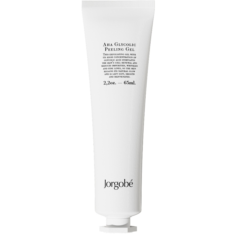EF252EDD-550A-4278-A2F3-7340C6D641AB Jorgobé AHA Glycolic Peeling Gel in weißer Tube, 65 ml.