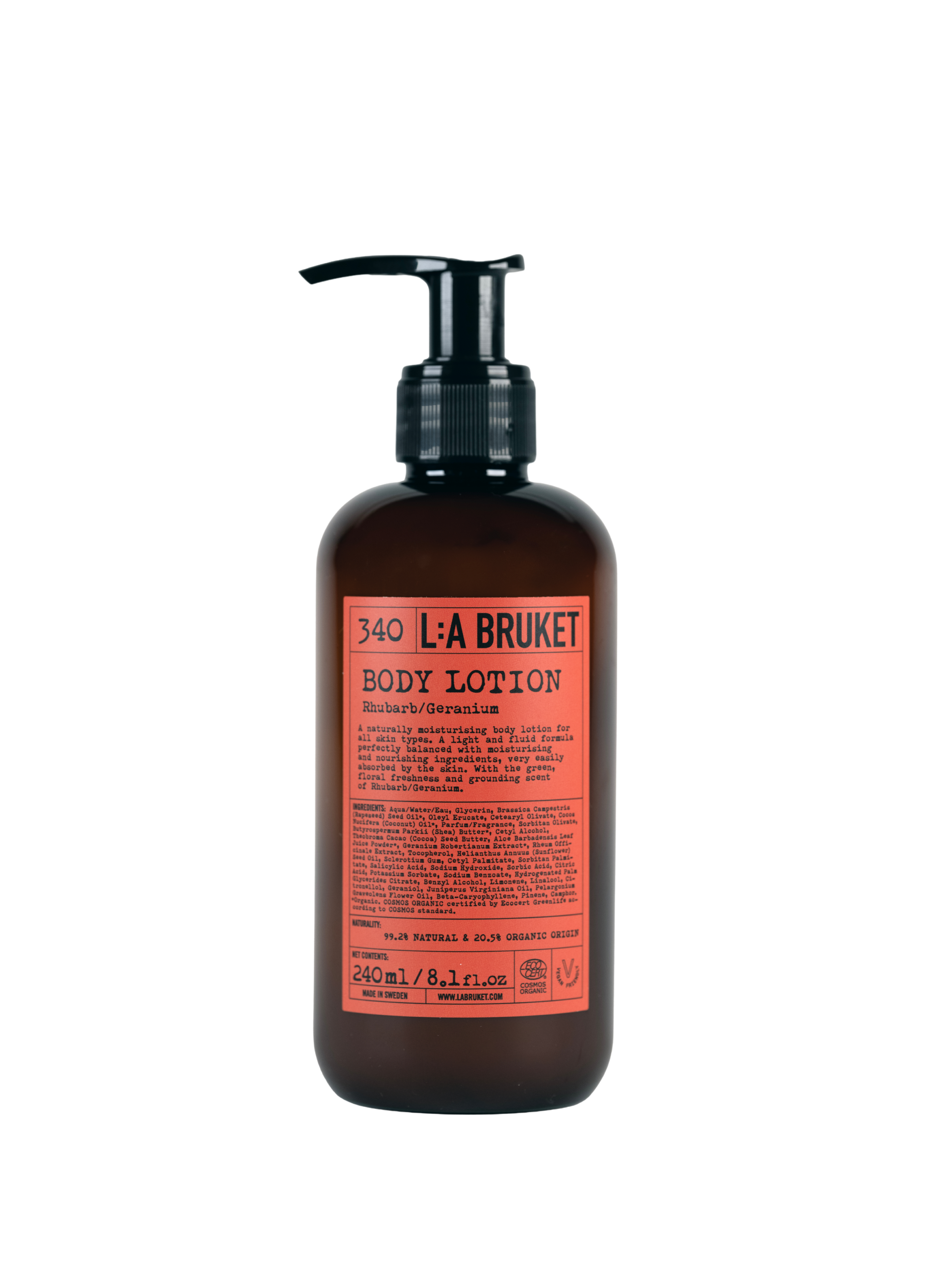 L:A BRUKET No. 340 Body Lotion RHUBARB/GERANIUM 240ML CosmosOrg