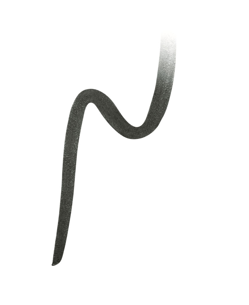 Schwarzer und grauer Eyeliner-Swatch auf weißem Hintergrund.