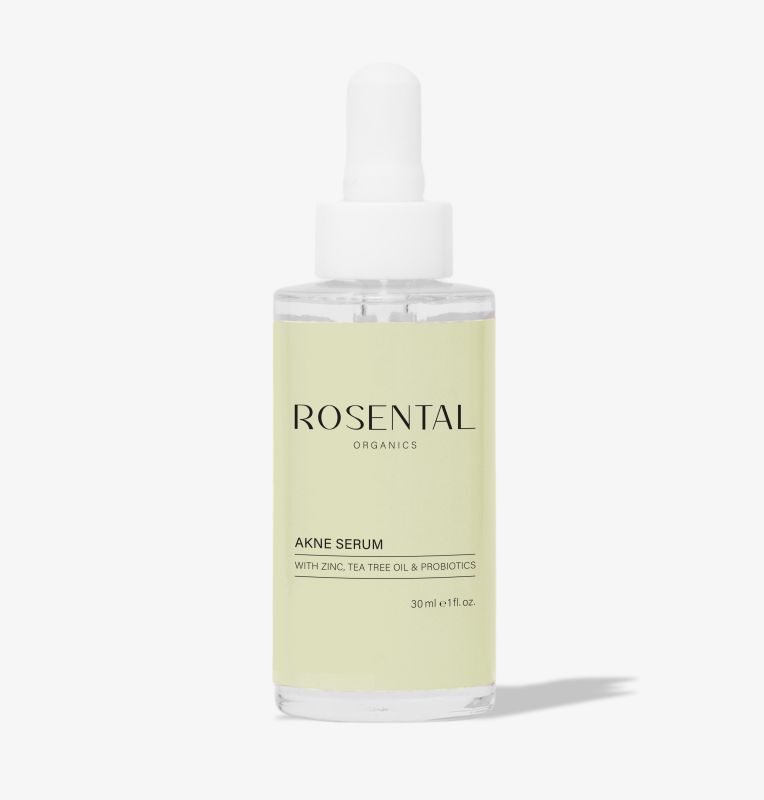 Flasche Rosental Organics Akne Serum mit Zink, Teebaumöl und Probiotika, 30 ml.