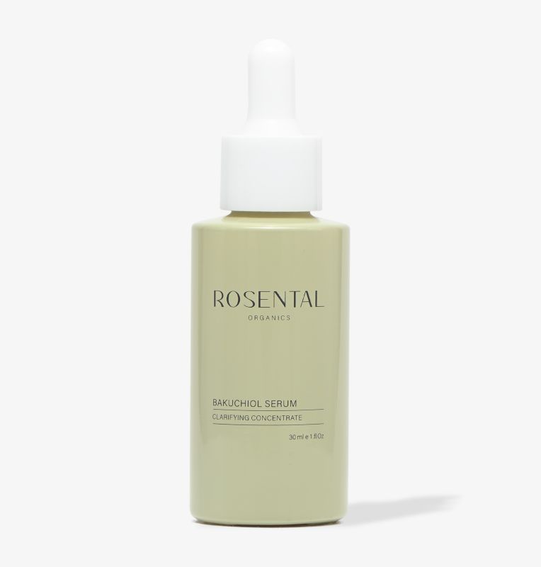Flasche Rosental Organics Bakuchiol Serum mit Pipette, 30 ml, auf weißem Hintergrund.